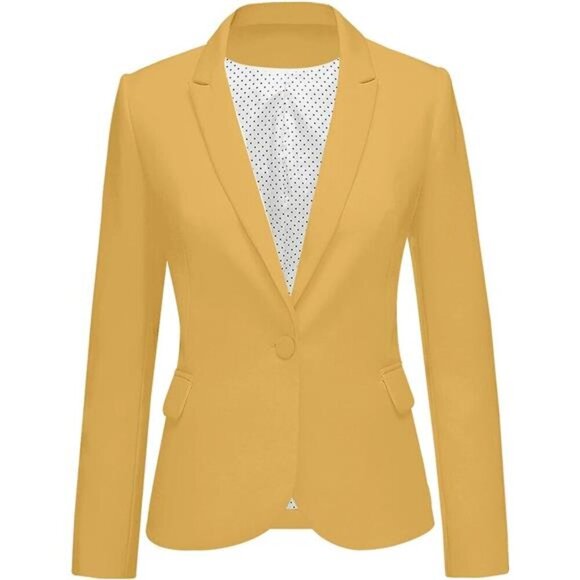Women's Long Sleeve Formal Blazer Jacket Yellow - Picture 1 of 4
